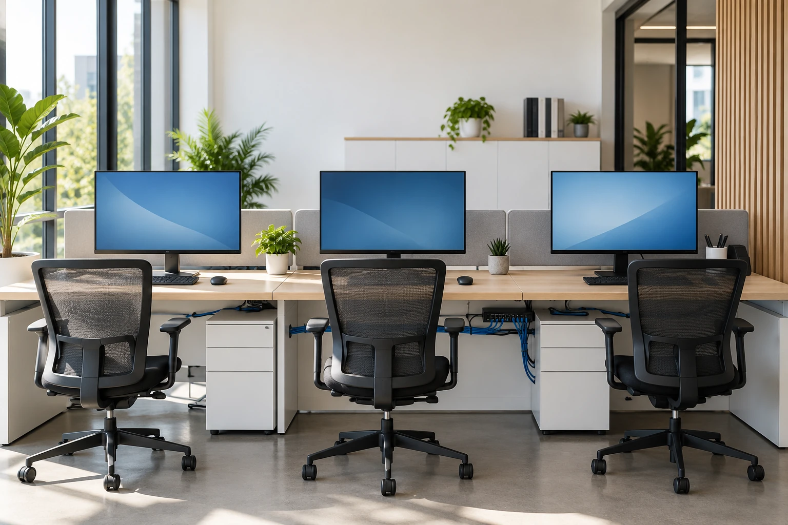 Illustration of office computer workstations